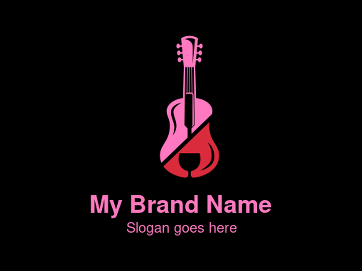 Two-Tone Guitar and Wine Glass Fusion Logo - Modern Music and Beverage Establishment Symbol